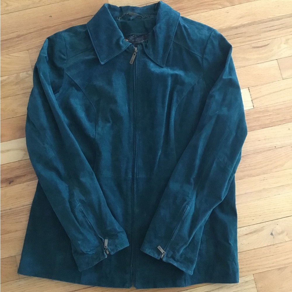 Dennis Basso Green Washable Leather Jacket Medium